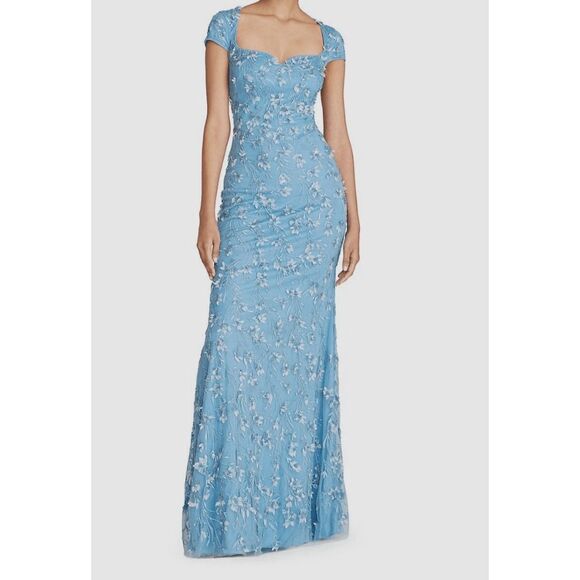 THEIA Bree Beaded Sweetheart Gown In Blue Size US0 $1095 - Picture 1 of 10